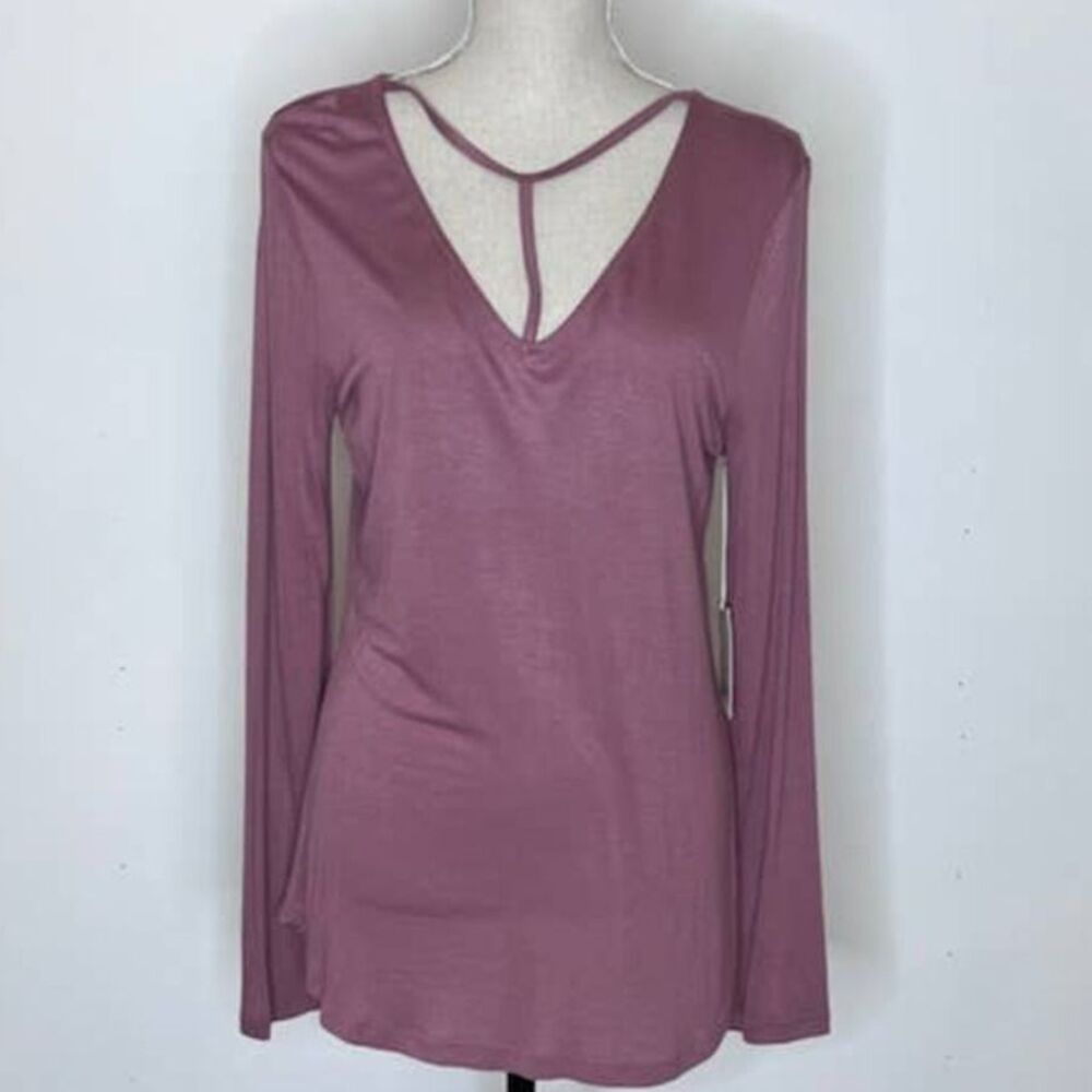 Glitz Long Sleeve Casual Choker Style Mauve Stretch Everyday Wear Tunic Blouse